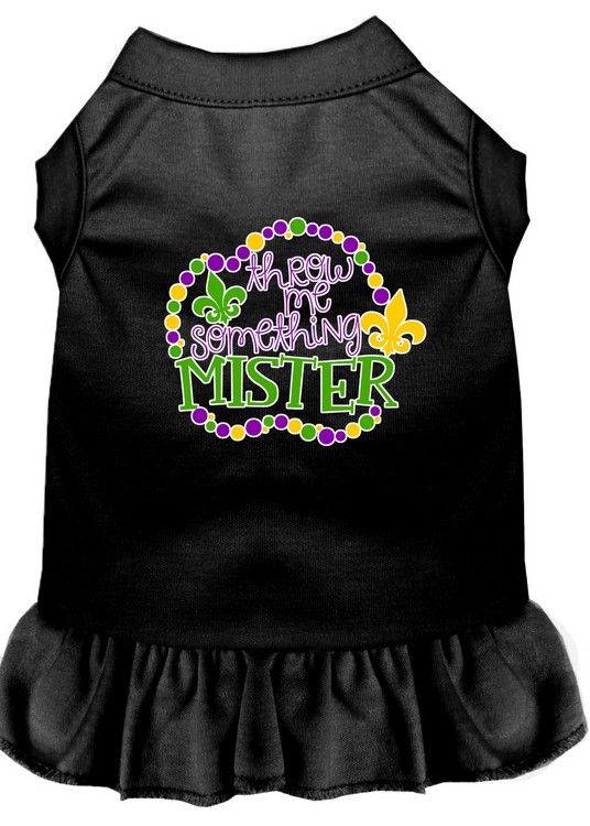 Throw me Something Screen Print Mardi Gras Dog Dress Black Sm